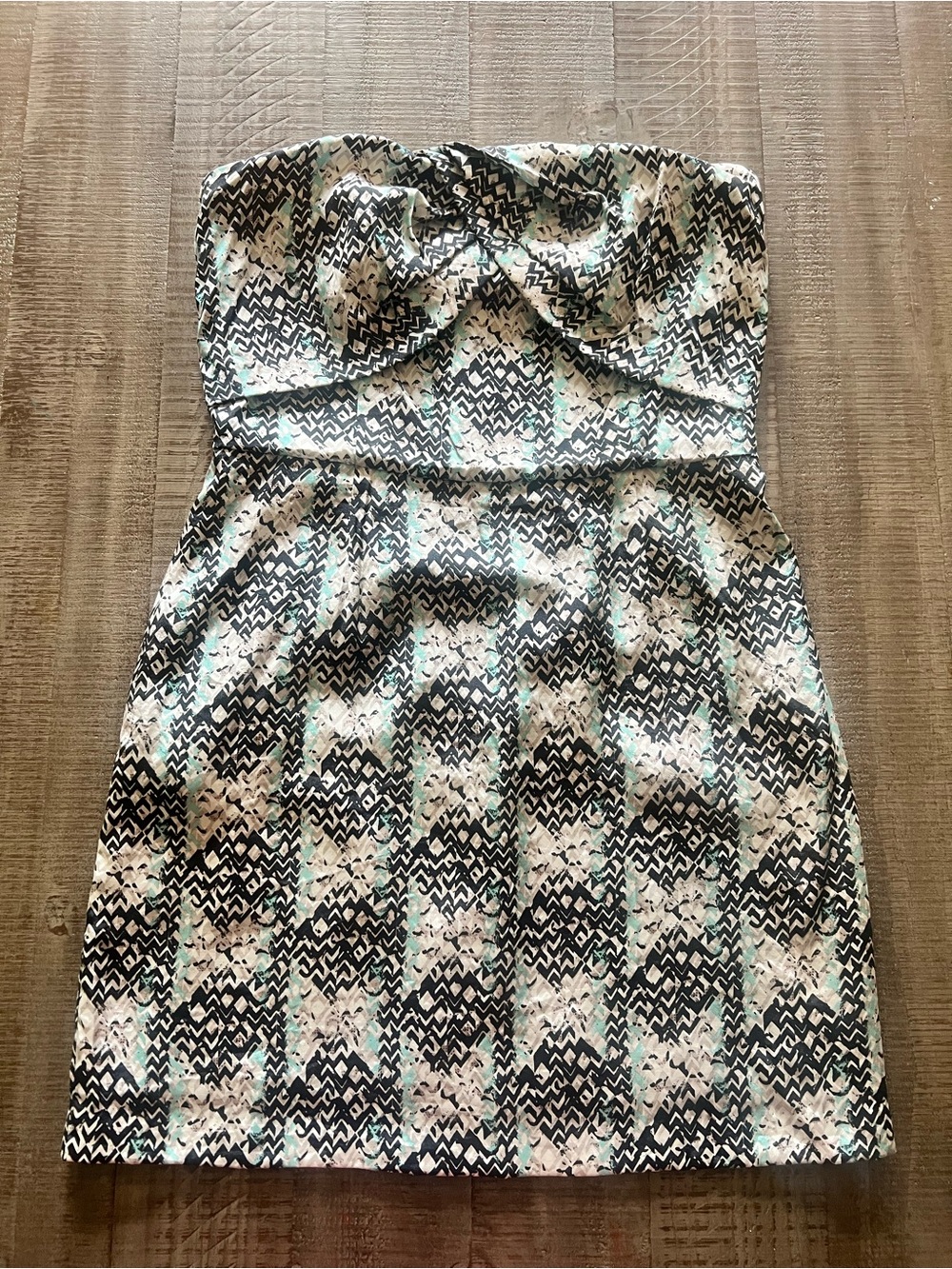 BCBGeneration Strapless Printed Dress in Black, White & Mint